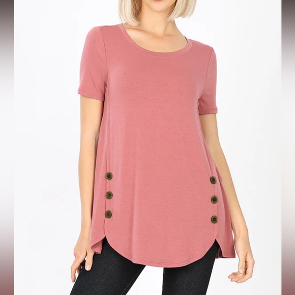 Women's Pink Button-Detail Top - Picture 1 of 5